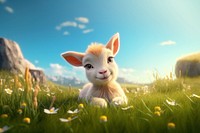 Cartoon landscape grassland outdoors. AI generated Image by rawpixel.