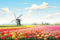 Windmill landscape outdoors flower. 