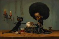 Painting mammal black doll. 