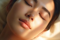 Sleeping adult woman skin. 