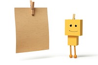 Cardboard note white background anthropomorphic.