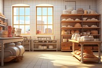 Bakery kitchen shelf architecture.