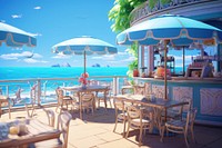 Restaurant sea architecture sunlight. AI generated Image by rawpixel.