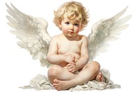 Portrait angel baby white background. 