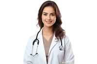 Doctor female adult white background. 