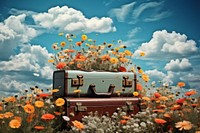 Outdoors suitcase flower nature. AI generated Image by rawpixel.