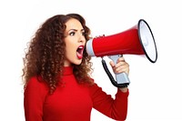 Shouting adult woman white background. 