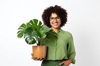 Glasses plant portrait holding. 