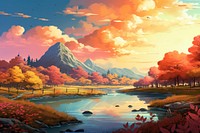 Landscape outdoors painting autumn. AI generated Image by rawpixel.
