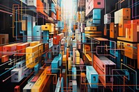 Painting city architecture abstract. AI generated Image by rawpixel.