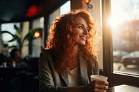 Drinking coffee adult woman. 