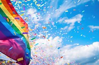 Confetti rainbow flag sky. 