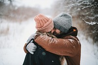 Hugging outdoors winter glove. AI generated Image by rawpixel.