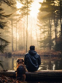 Sitting forest dog outdoors. AI generated Image by rawpixel.