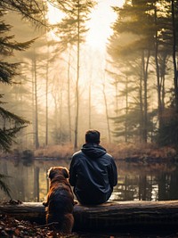 Sitting forest dog outdoors. 