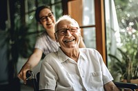 Wheelchair glasses sitting adult. 