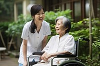 Wheelchair sitting female adult. 