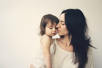 Portrait kissing child adult. 