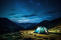 Night tent outdoors camping. 