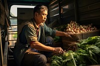 Vegetable market farmer adult. 