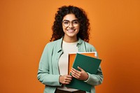 Glasses reading student smile. 