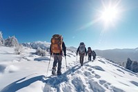 Hiking snow recreation adventure. 