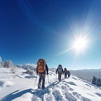 Hiking snow recreation adventure. 