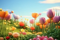 Spring flowers landscape outdoors blossom. AI generated Image by rawpixel.