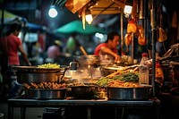 Food street architecture illuminated. 