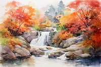 Waterfall outdoors painting autumn. 