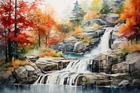 Waterfall landscape outdoors painting. 