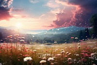 Meadow field landscape grassland. AI generated Image by rawpixel.