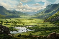 Valley wilderness landscape grassland. 