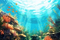 Underwater fish aquarium outdoors, digital paint illustration. AI generated image