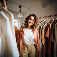 Standing boutique smiling female. 