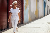 Cheerful walking adult white. 