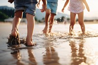 Child barefoot outdoors walking. 