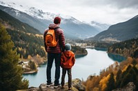 Backpacking father adult lake. AI generated Image by rawpixel.