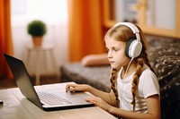 Headphones laptop computer child. 