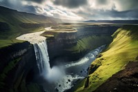 Waterfall landscape mountain outdoors. 