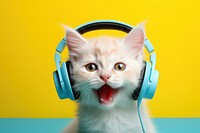 Headphones mammal kitten animal. 