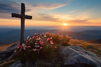 Flower cross sky mountain design