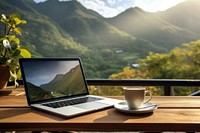 Computer laptop coffee table. AI generated Image by rawpixel.