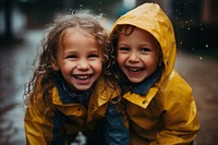 Portrait raincoat child smile. 