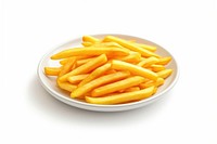 Plate fries food white background. 