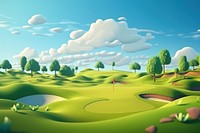 Golf landscape panoramic outdoors. 