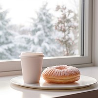 Window cup coffee donut. 