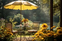 Flower chair table patio. 