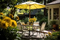 Flower chair table patio. 