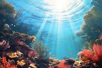 Underwater sunlight ocean outdoors, digital paint illustration. 